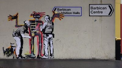 Portrait of Basquiat Being Welcomed by the Metropolitan Police